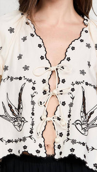 Sea - Women's Kingsley Embroidery Tie Front Top