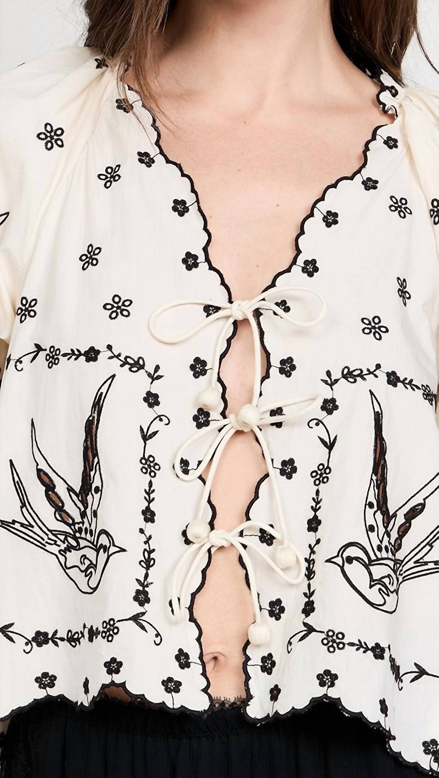 Sea - Women's Kingsley Embroidery Tie Front Top