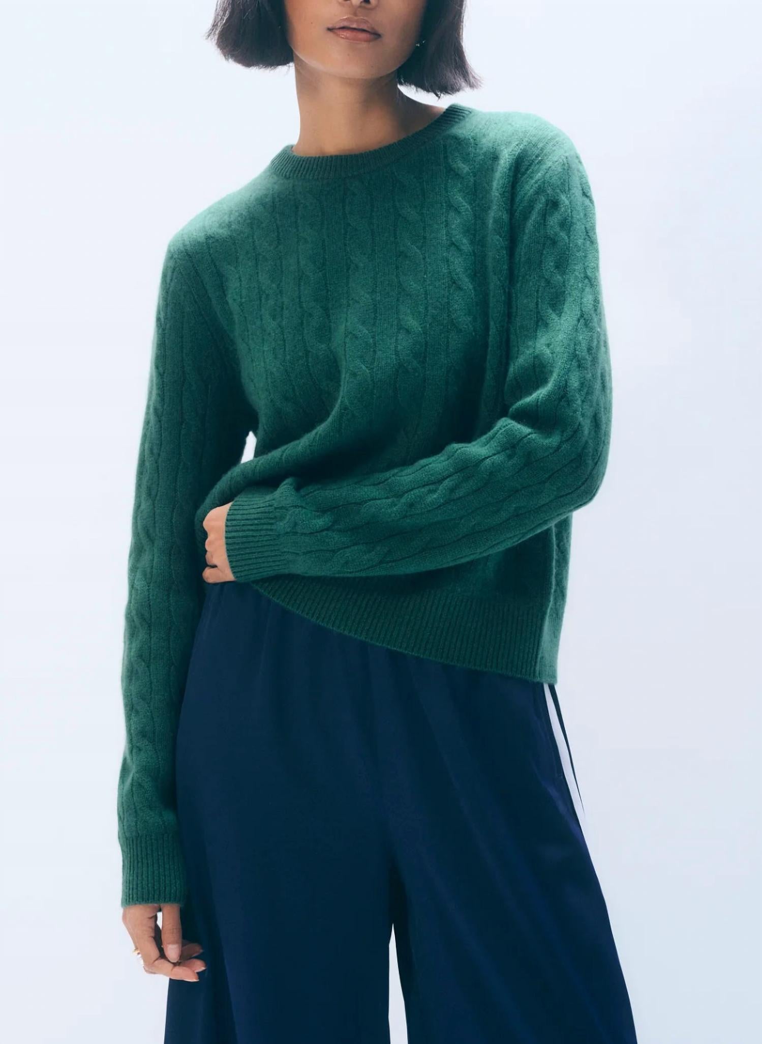White + Warren - Cashmere Varsity Cable Crewneck Top