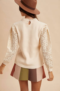 Anniewear - Mixed Media Mock Neck Sweater