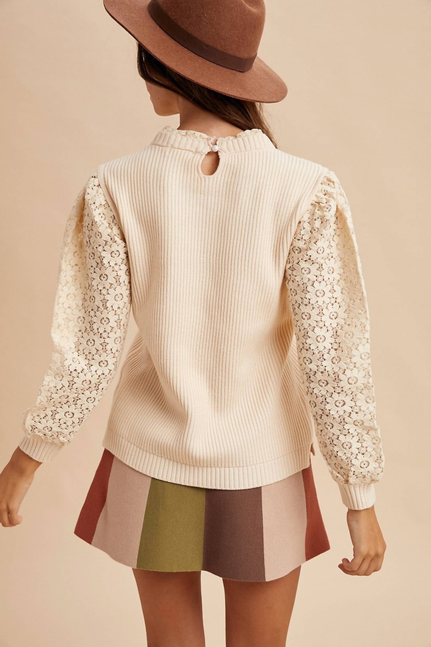 Anniewear - Mixed Media Mock Neck Sweater