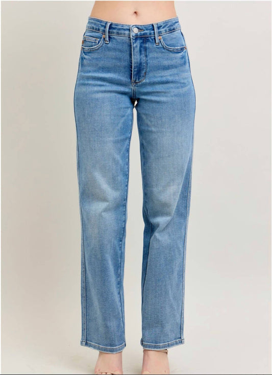 Judy Blue - Morning Mist Mid Rise Tummy Control Straight Leg Jean