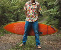 Western Aloha Sun Dot Fish Flag Shirt in blue - men's t-shirt