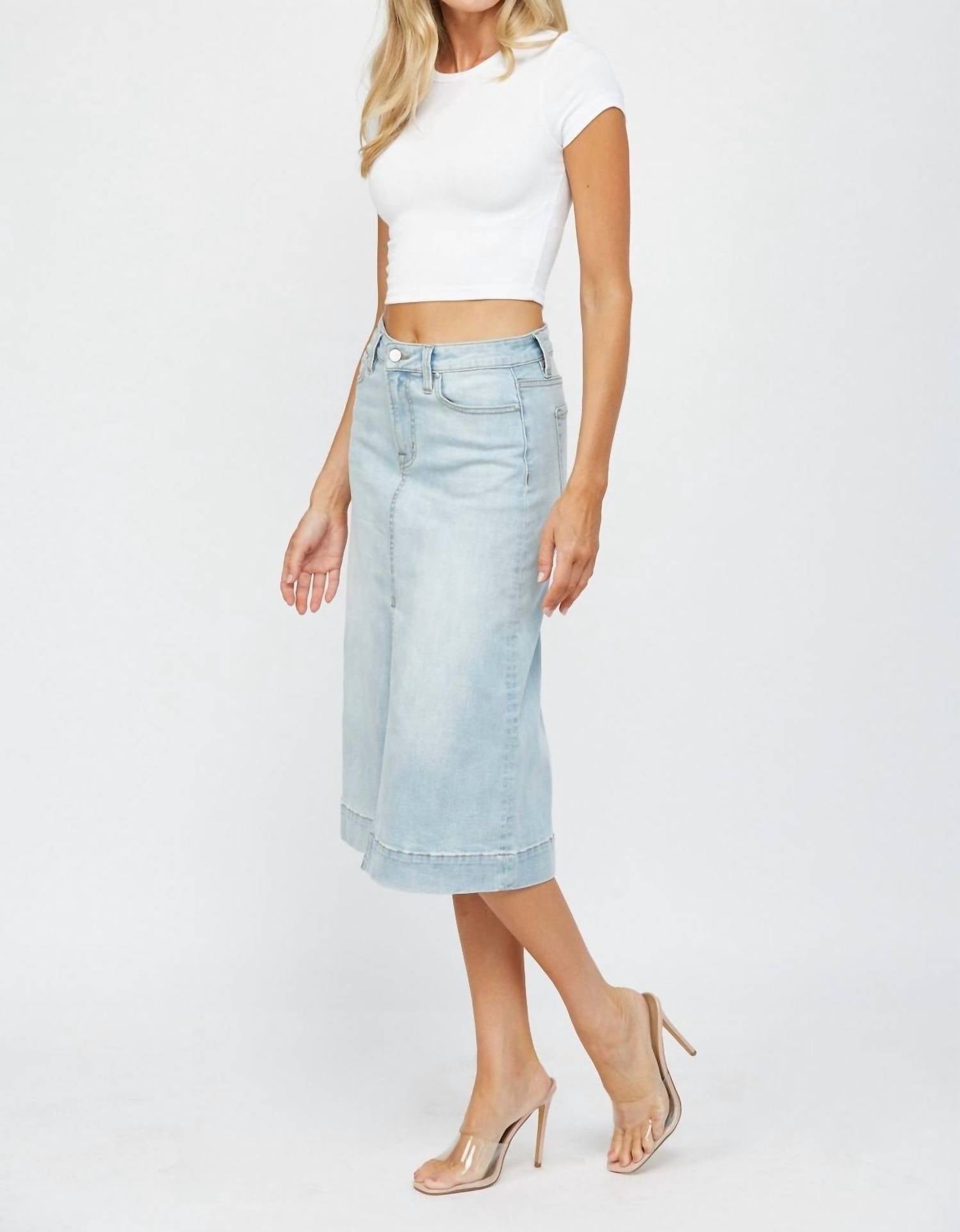 Mica Denim - Light Wash Denim Midi Skirt