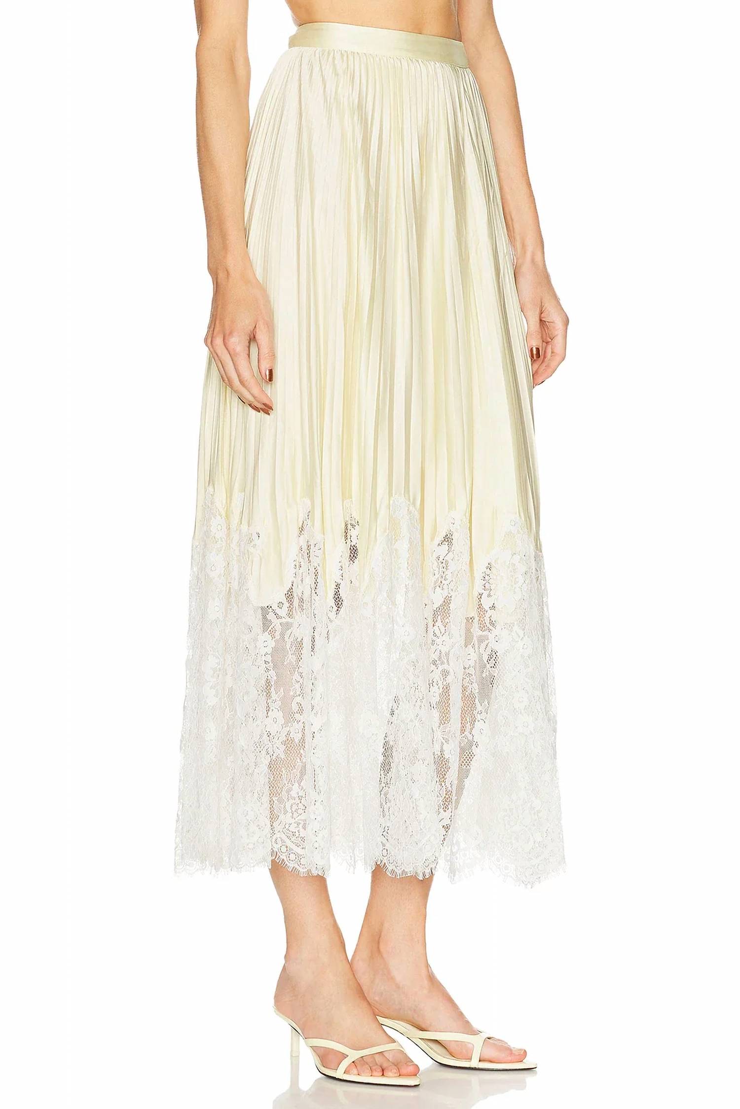Self-Portrait - Satin Lace Midi Skirt