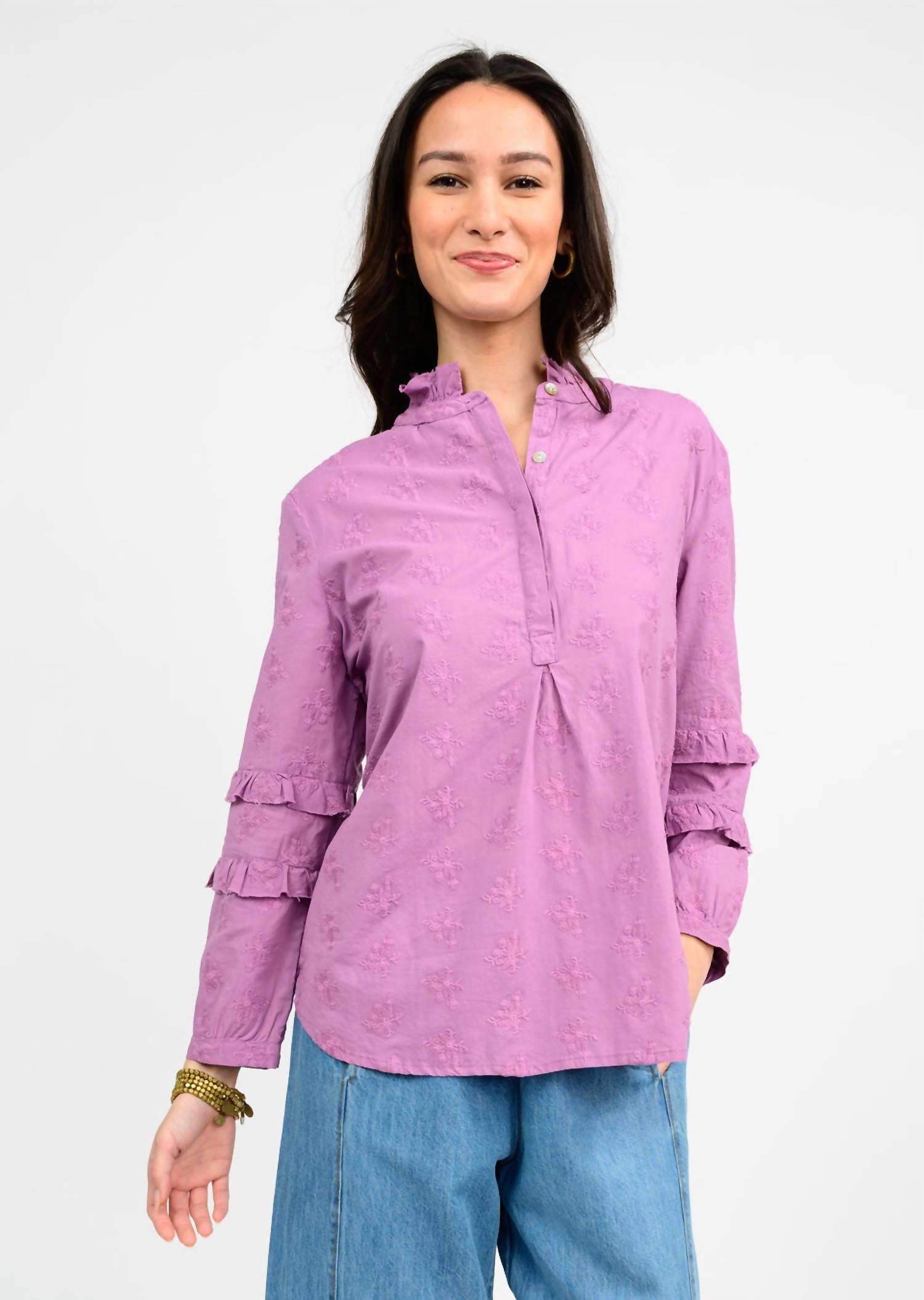 Ivy Jane Eyelet Popover Shirt in grape - women's blouse - alternate view