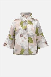 Joseph Ribkoff - Floral Jacquard Trapeze Jacket With Bell Sleeves