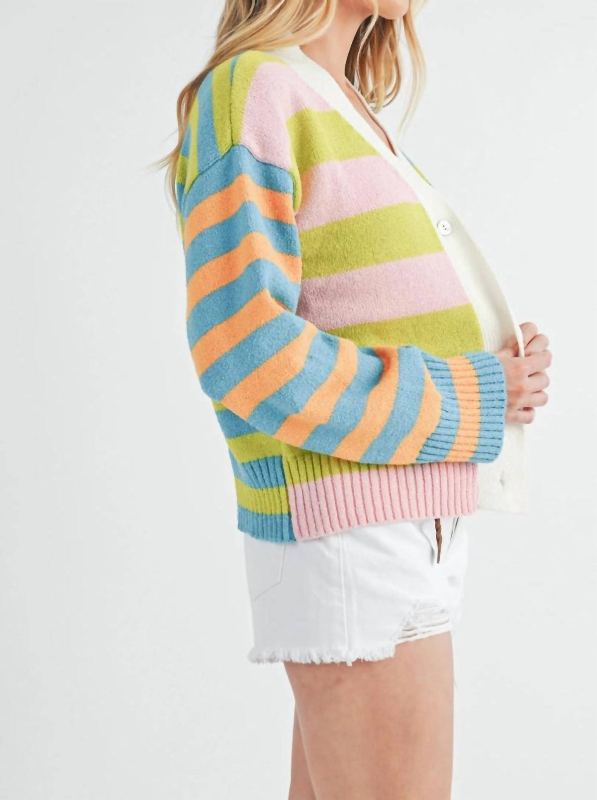 Aemi + Co - Pastel V Neck Button Closure Cardigan