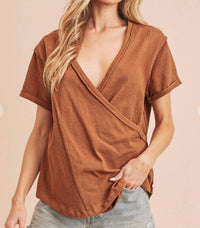 Aemi + Co - Short Sleeve Faux Wrap Top