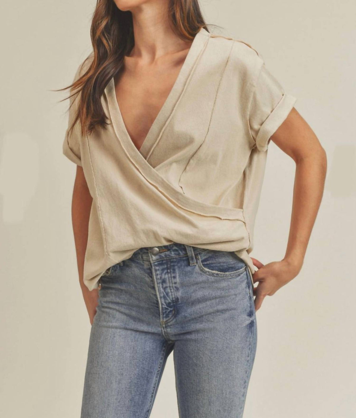 Aemi + Co - Short Sleeve Faux Wrap Top
