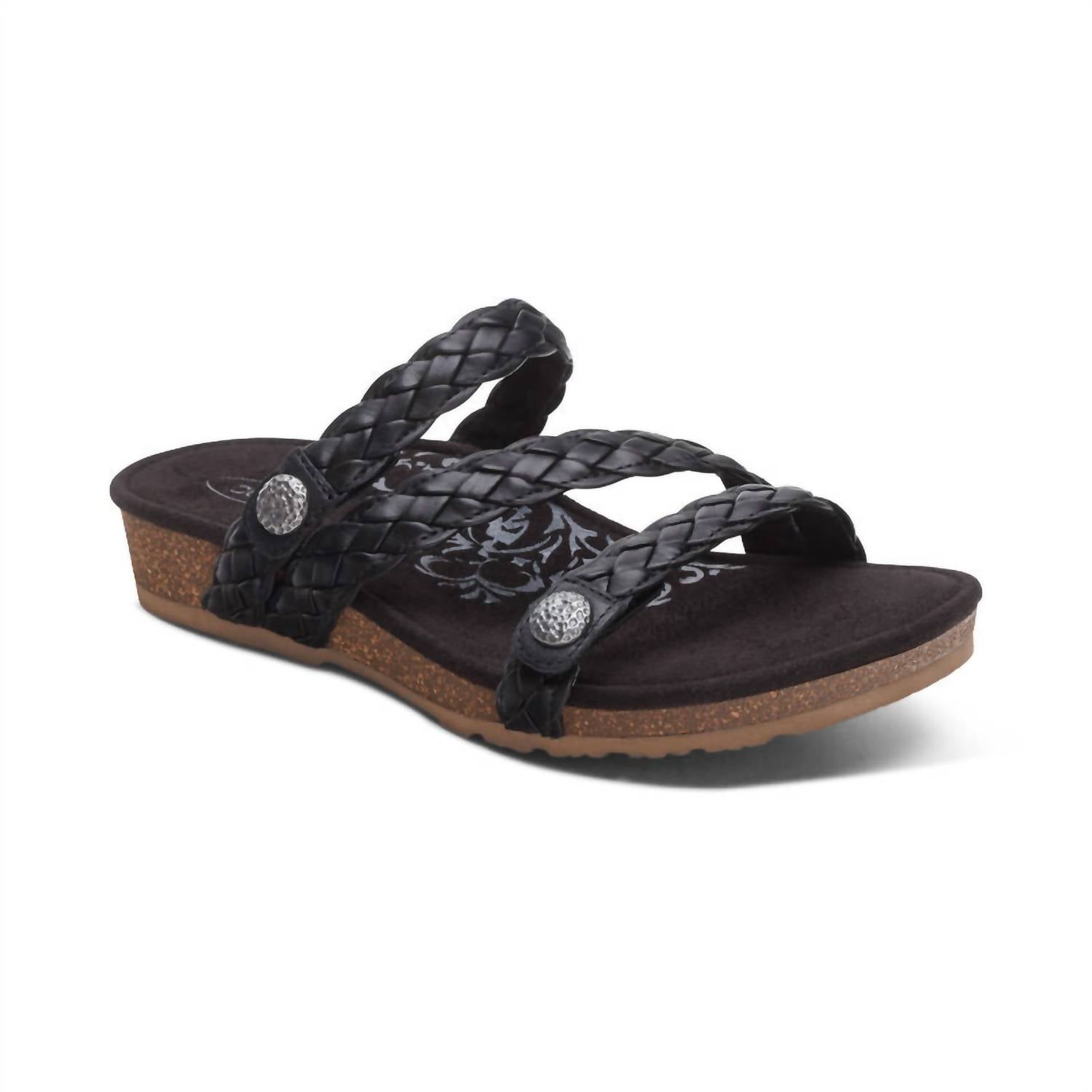 Aetrex - Women's Josie Braided Slide - black - leather - sandals