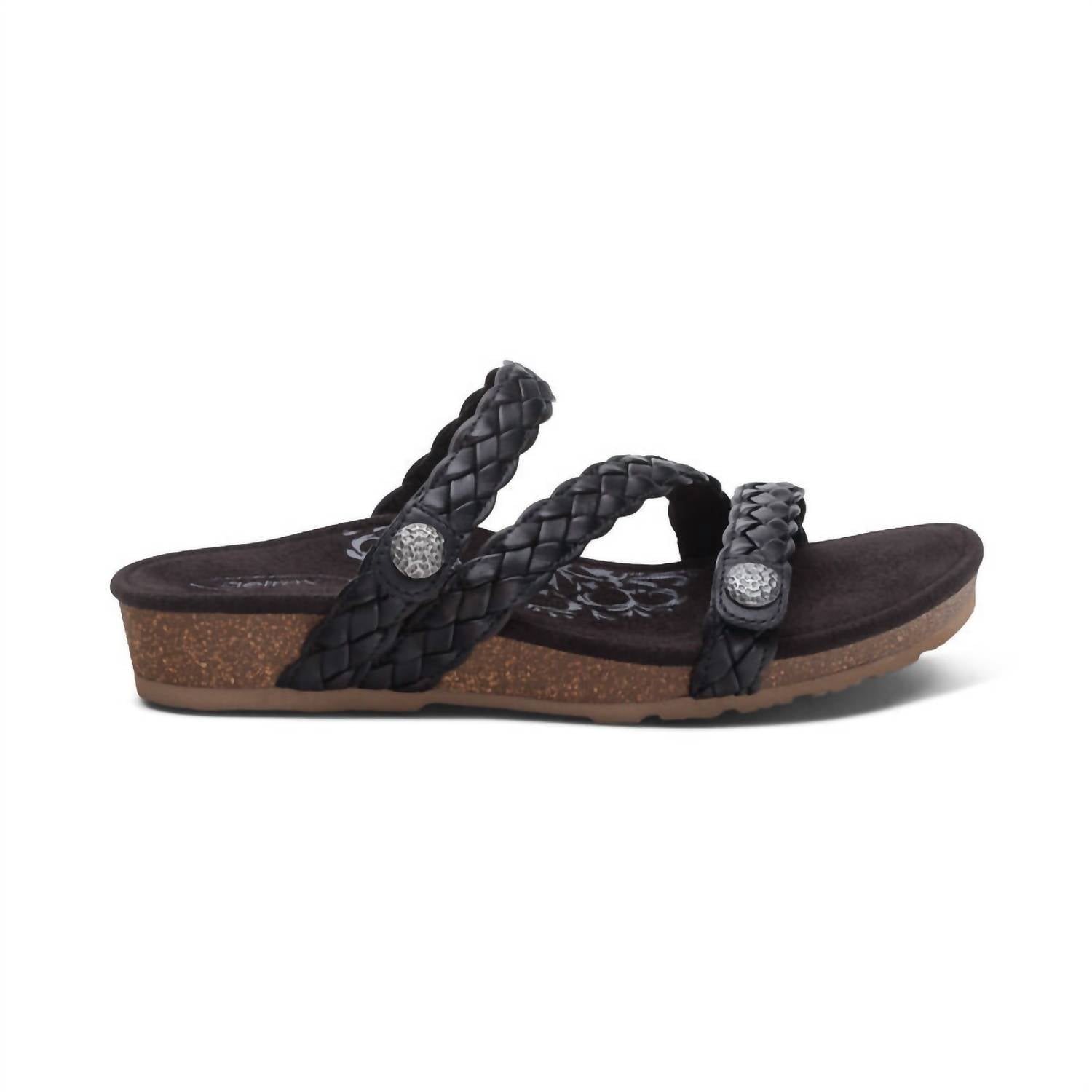 Aetrex - Women's Josie Braided Slide - black - leather - sandals