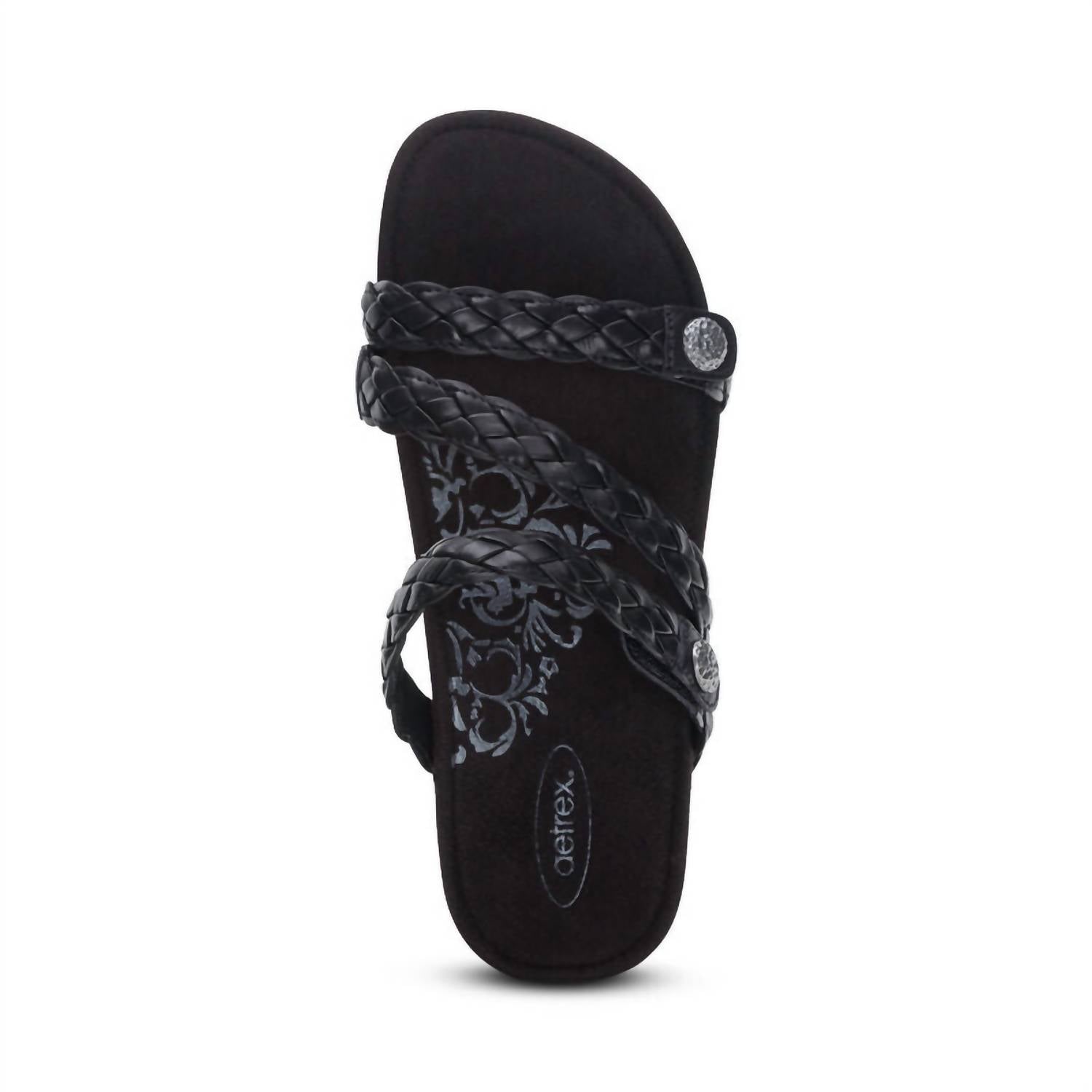 Aetrex - Women's Josie Braided Slide - black - leather - sandals