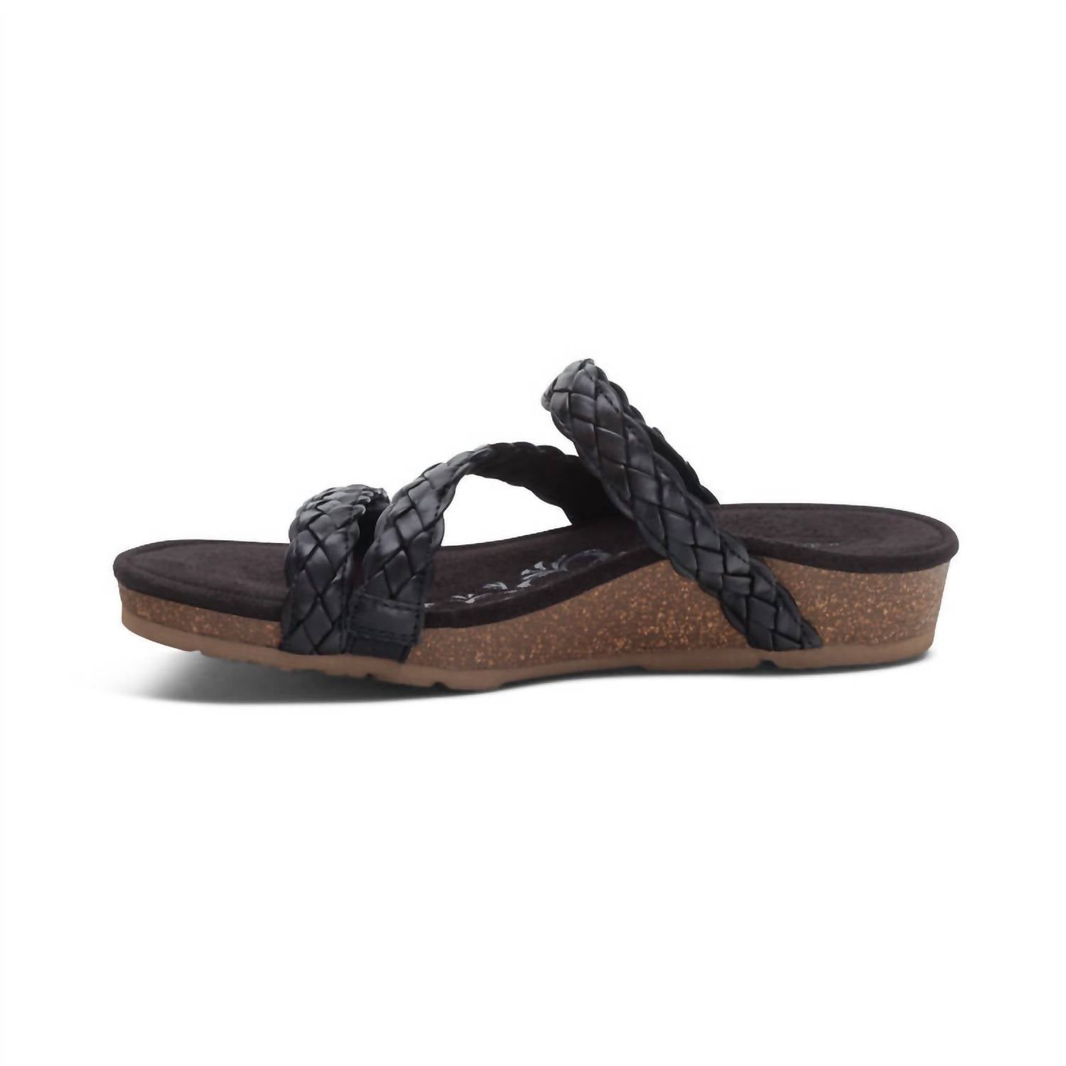 Aetrex - Women's Josie Braided Slide - black - leather - sandals