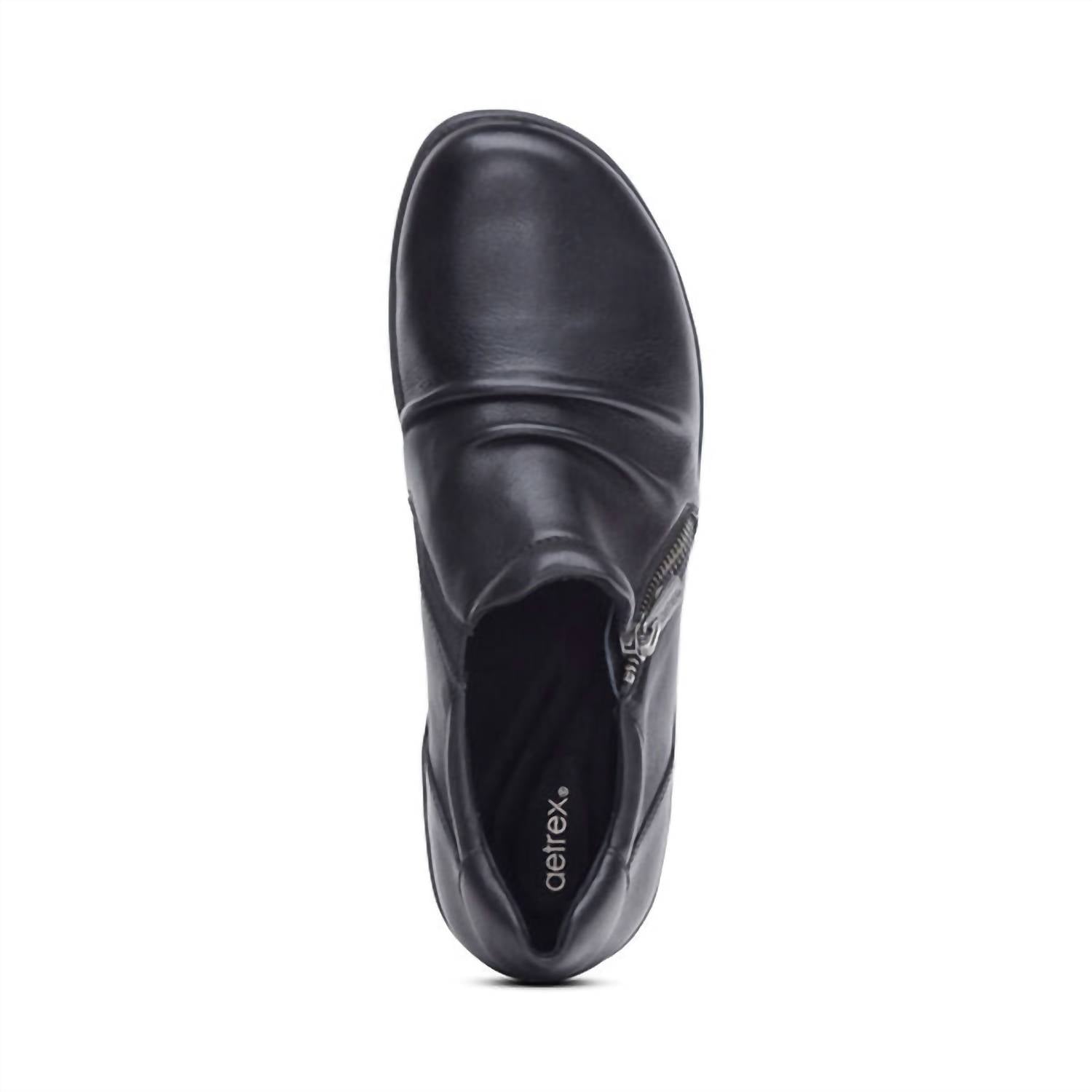 Aetrex - Women's Katie Side Zip Slip - on - black - flats - leather