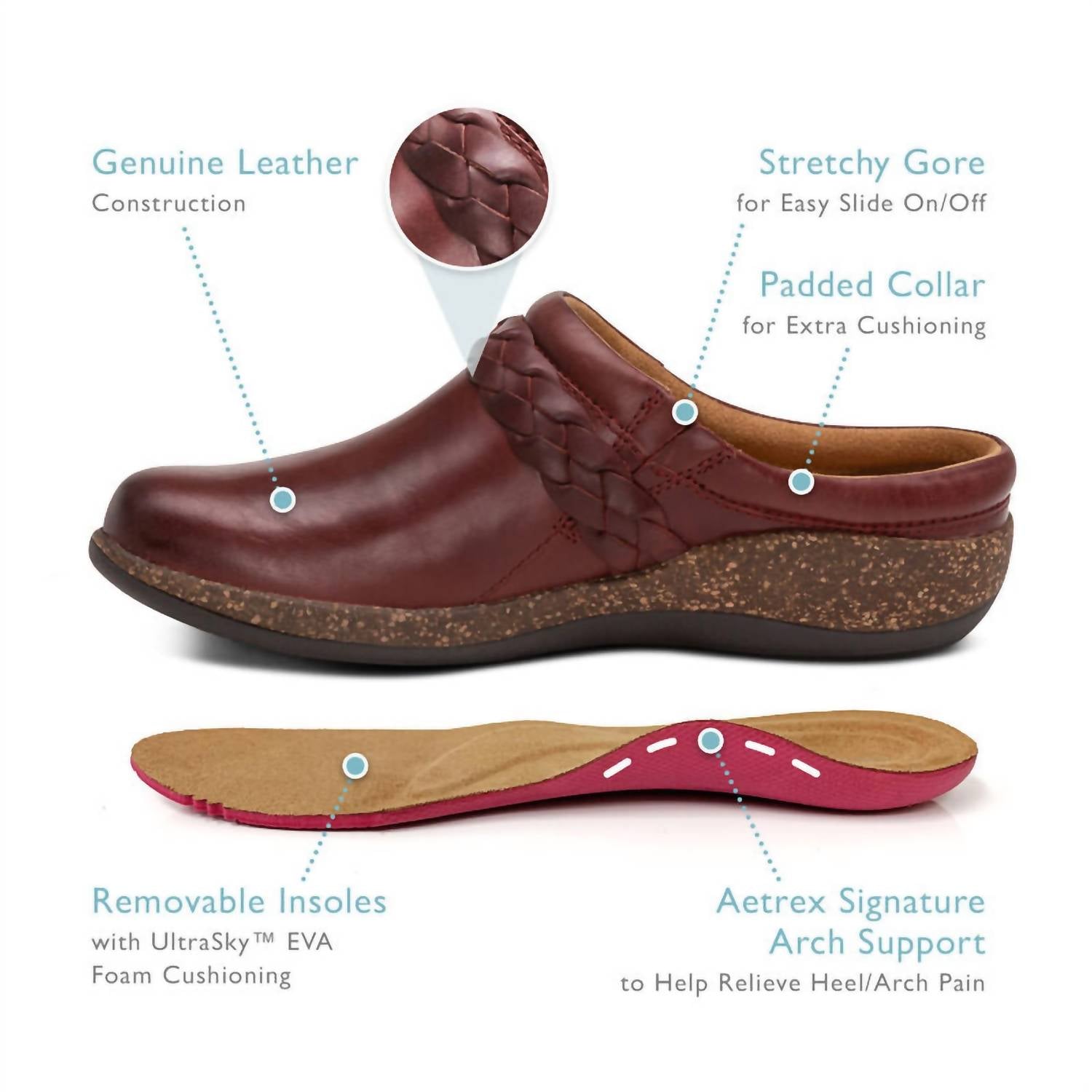 Aetrex - Women's Libby Comfort Clog - brown - clogs - leather