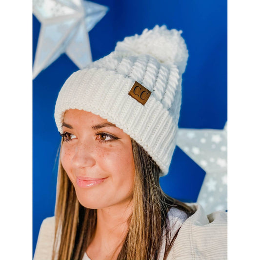C.C - Twisted Mock Cable Knit Pom Beanie