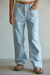 By Together Woven Straight Leg Pants in light denim - women's pants