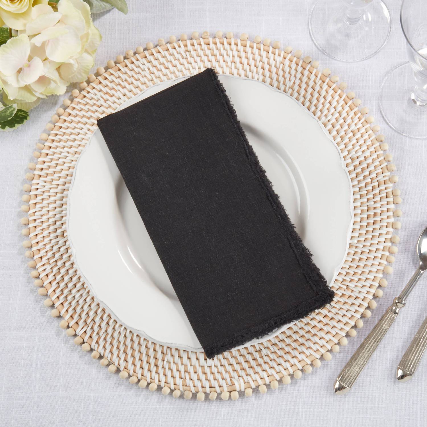 Saro Lifestyle - Fringed Design Stone Washed Napkins - Set Of 4