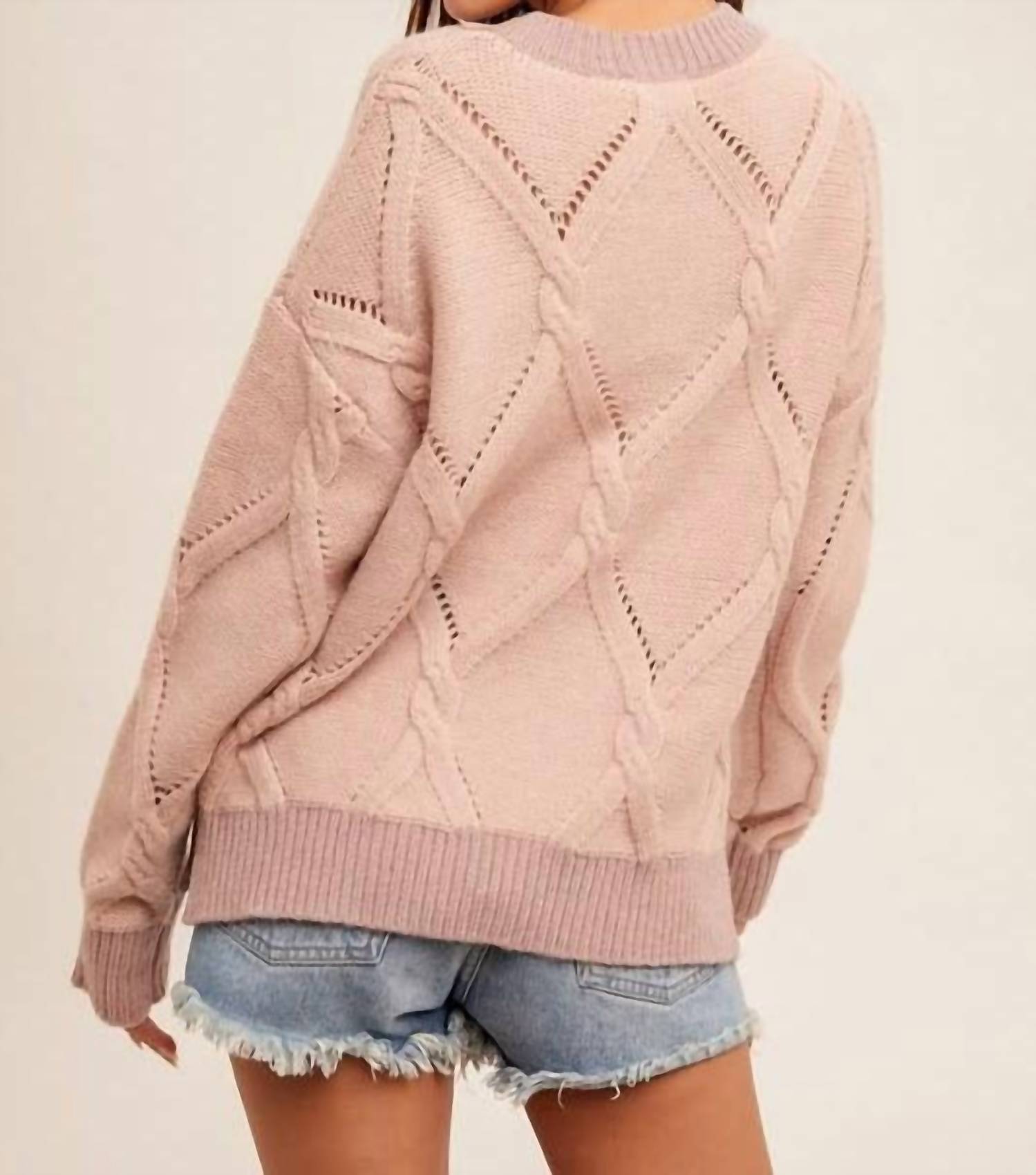 Hem & Thread - Round Neck Cable Knit Detail Sweater