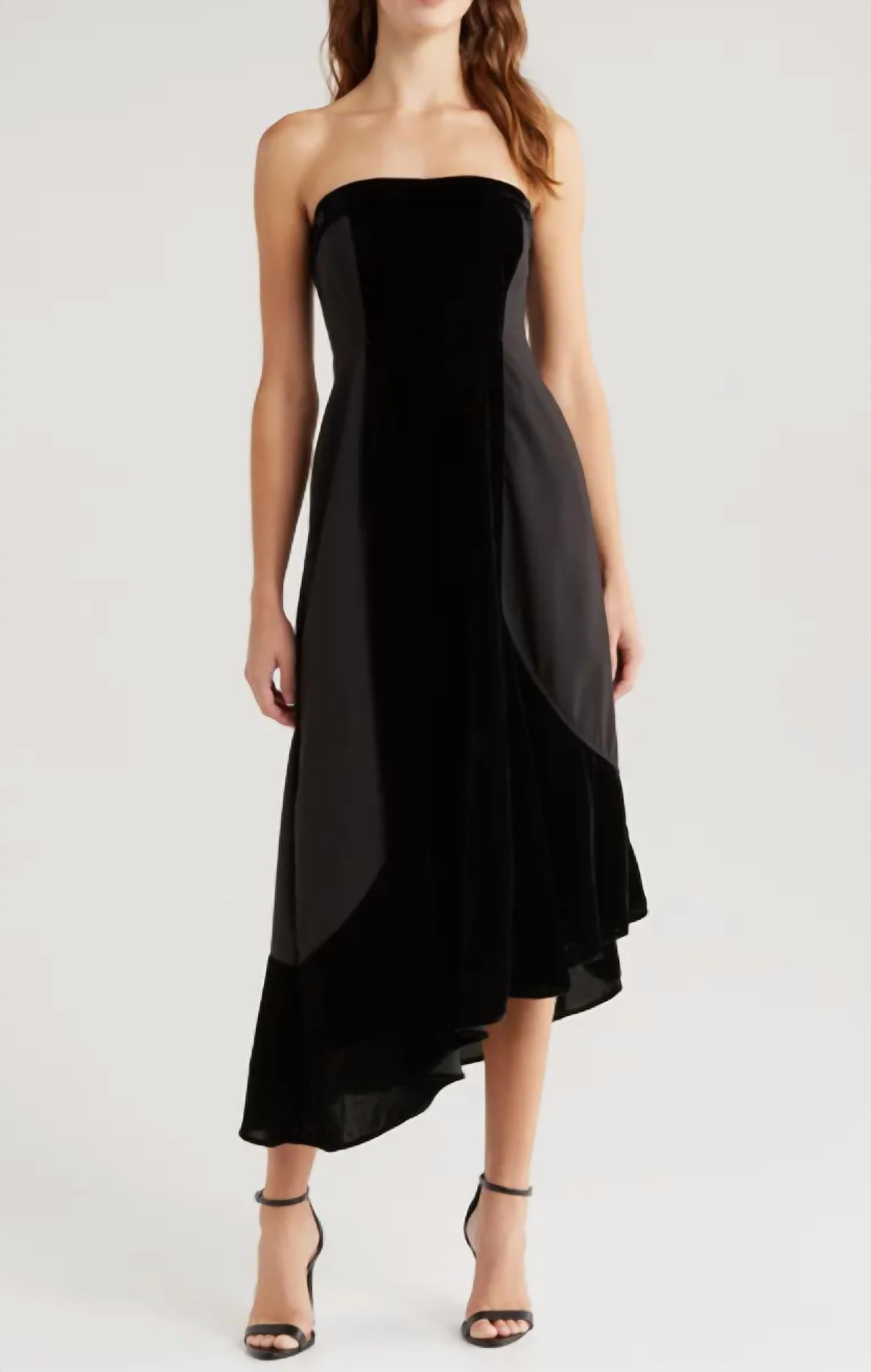 Du Paradis - Geneva Mixed Media Strapless Asymmetric Midi Dress