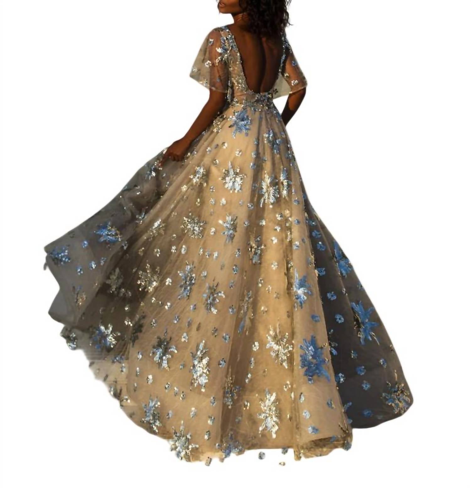 Tarik Ediz Evening Dress in silver 1 - women's dress - detail view