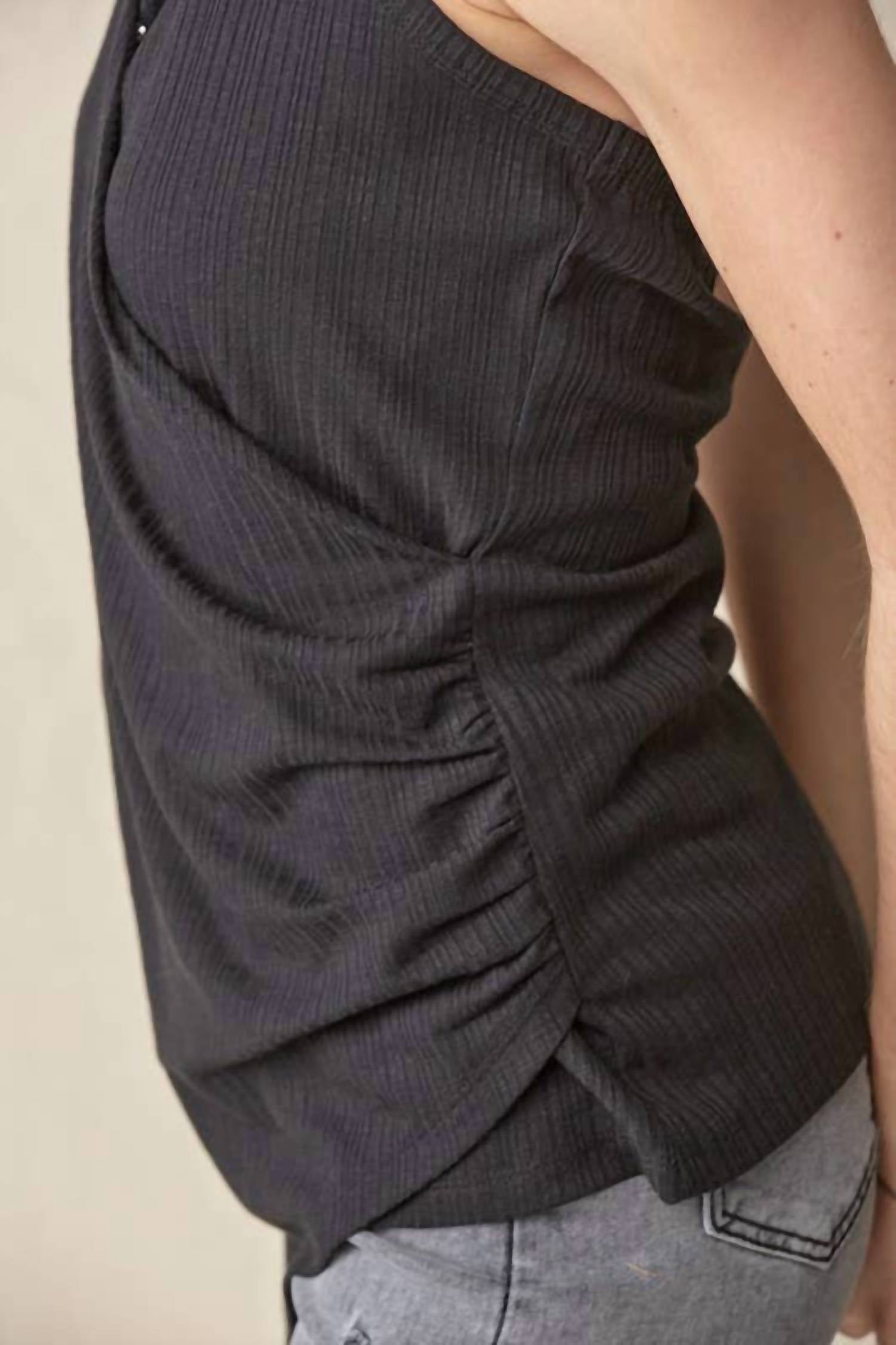 Doe And Rae - Rib Asymmetric Hem Halter Wrap Tank Top