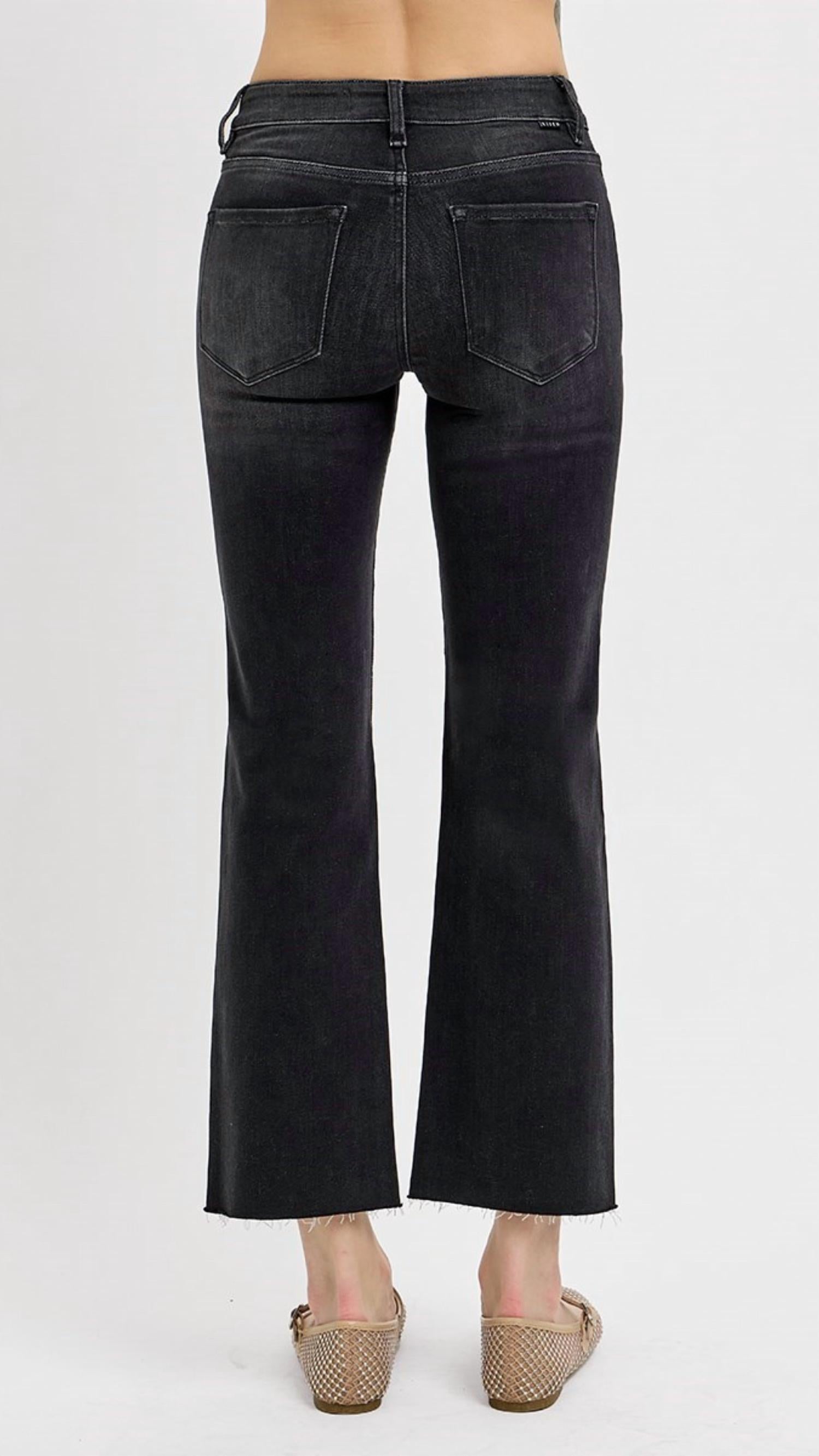 Risen - Women's Mid Rise Tummy Control Crop Straight Jeans