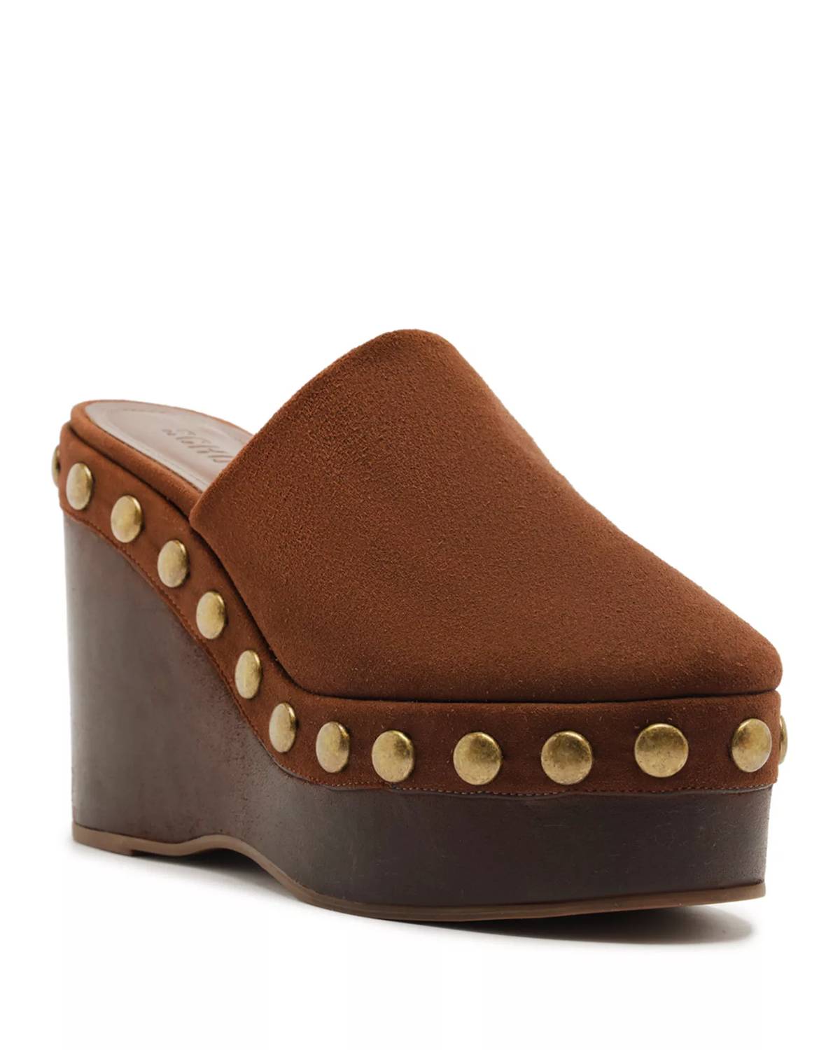 SCHUTZ Women's Sierra Studs Suede Platform Pumps in root brown - women's sandal - detail view