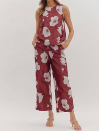 Entro - Woven Floral Wide Leg Pants