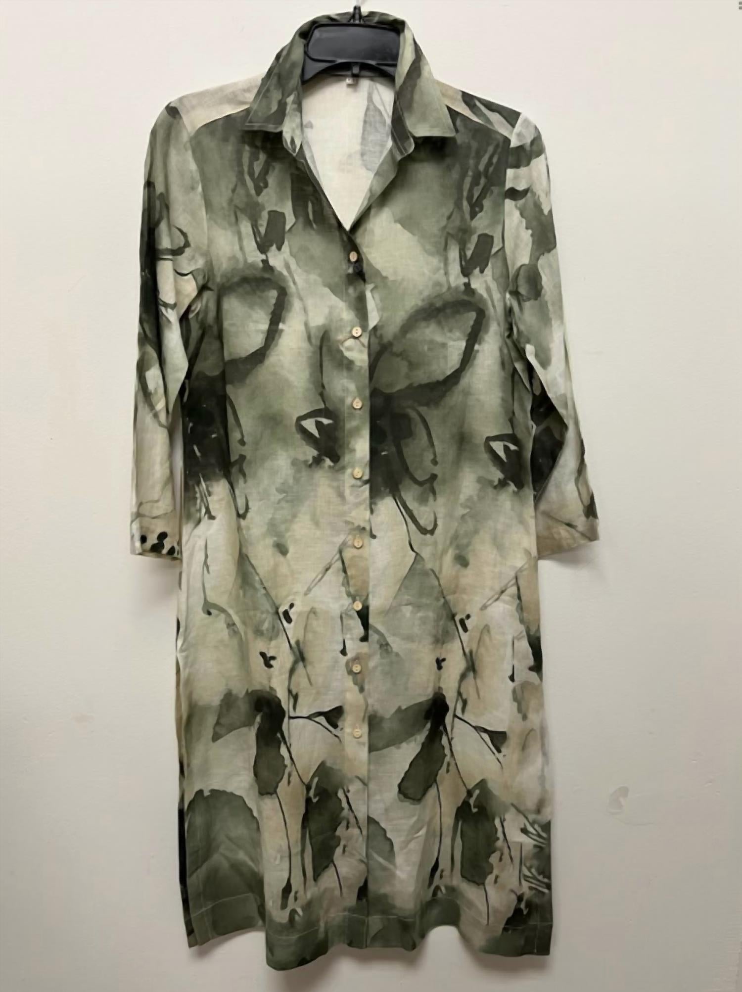 Valentina Women's Linen Shirt Dress in pastel green off white - women's dress