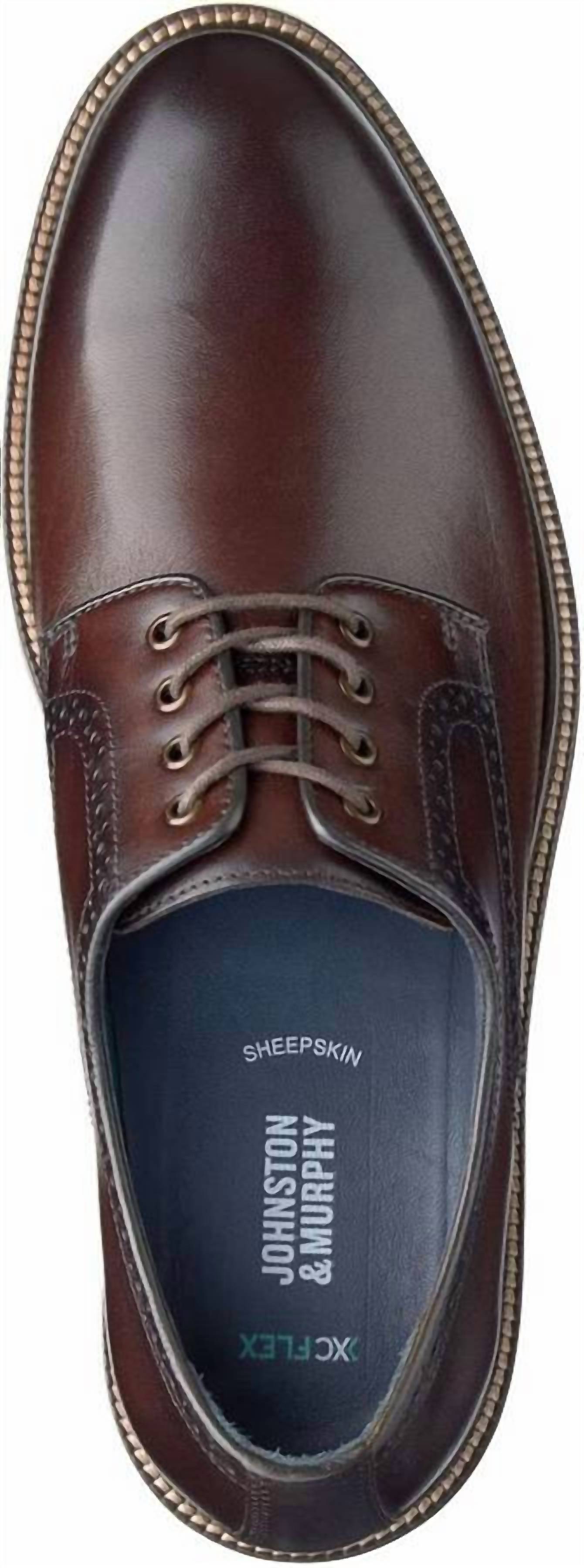 JOHNSTON & MURPHY Men's Cody Plain Toe Shoe in mahogany - men's loafer - detail view