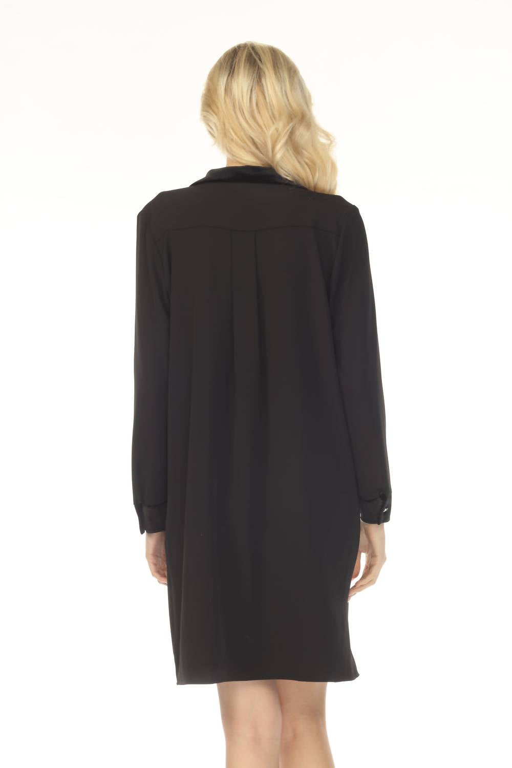 Joseph Ribkoff Velvet Collar Twill Shirt Mini Dress in black - women's dress - alternate view