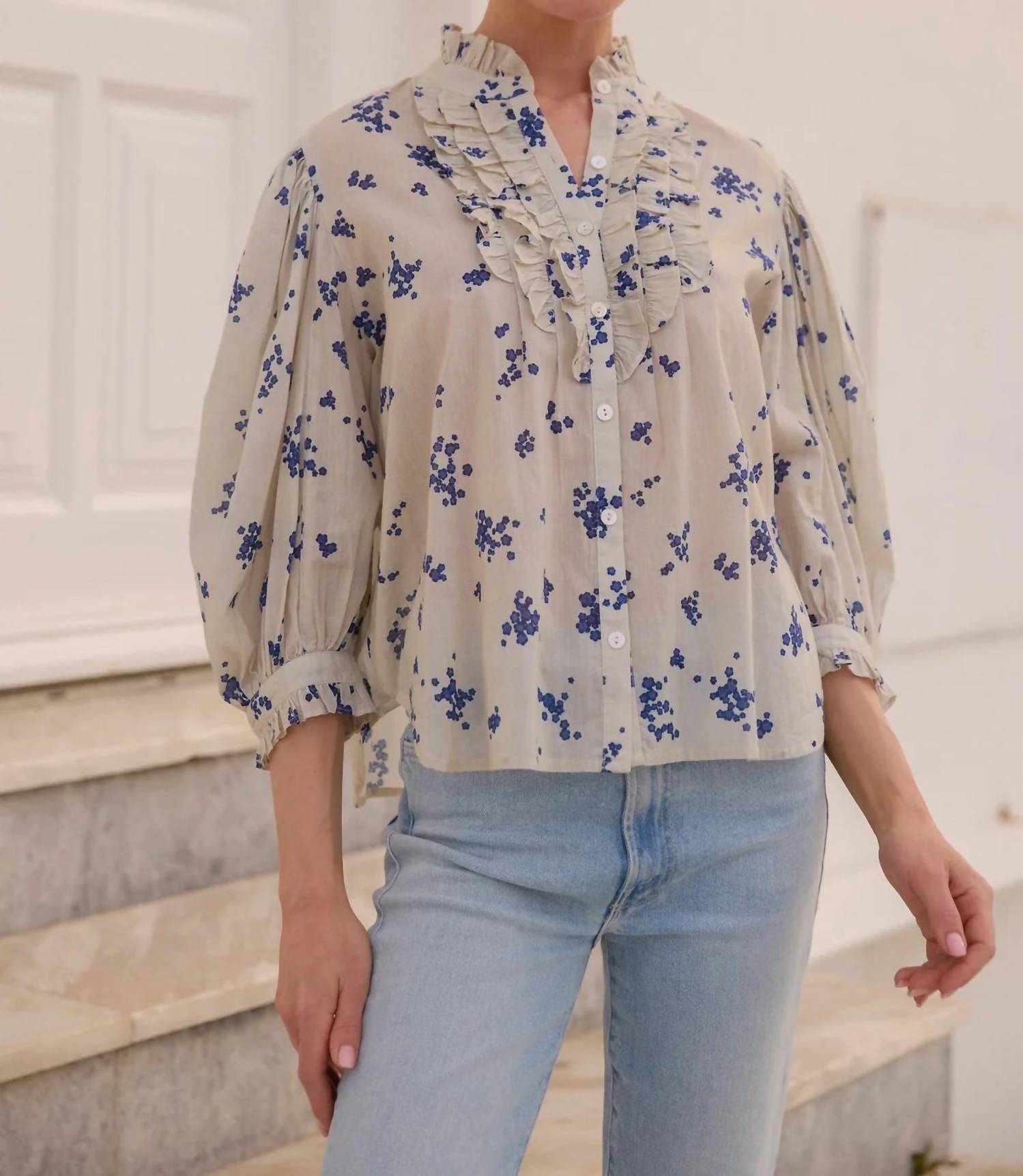 Oliphant - Ruffle Front Button Blouse