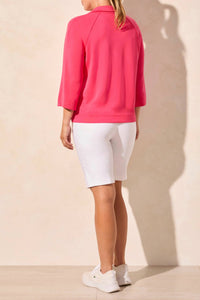 Tribal - 3/4 Sleeve Henley Top With Side Slits