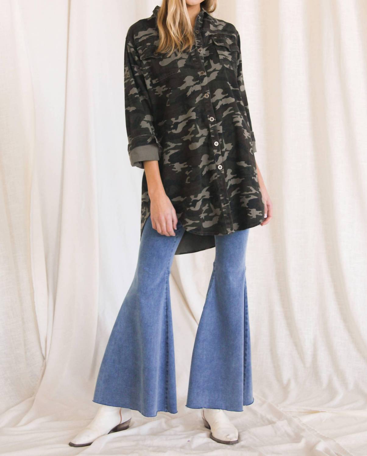 Before You - Camo Print Denim Over Shirt