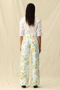 Bayeas Flora High Rise Wide Leg Woven Pants in watercolor bloom - women's pants - detail view
