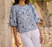 Karen Kane - Puff Sleeve Button Front Top