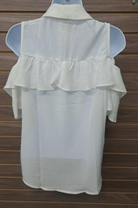 Cals - Women's Cold Shoulder Linen Button Up Blouse