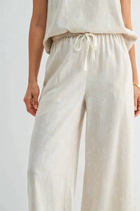 Fun 2 Fun - Stripe Floral Print Ankle Pants With Drawstring Waist