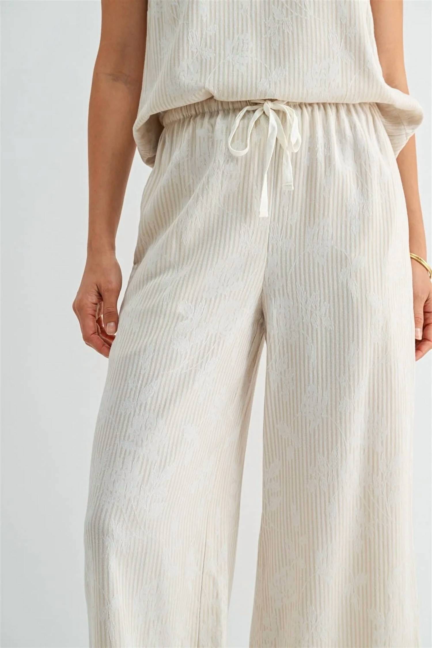 Fun 2 Fun - Stripe Floral Print Ankle Pants With Drawstring Waist