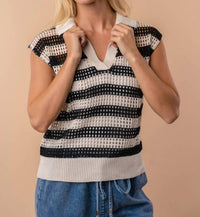 White Birch - Sleeveless Striped Knit Top