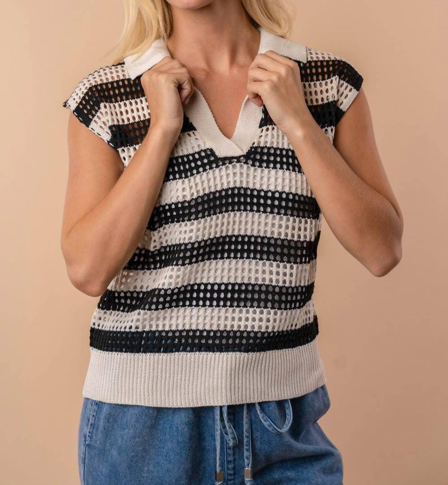 White Birch - Sleeveless Striped Knit Top