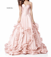 Sherri Hill Strapless Ruffle Ball Gown in pink - women's dress - alternate view