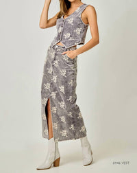 Mystree - Embroidered Front Slit Corduroy Midi Skirt