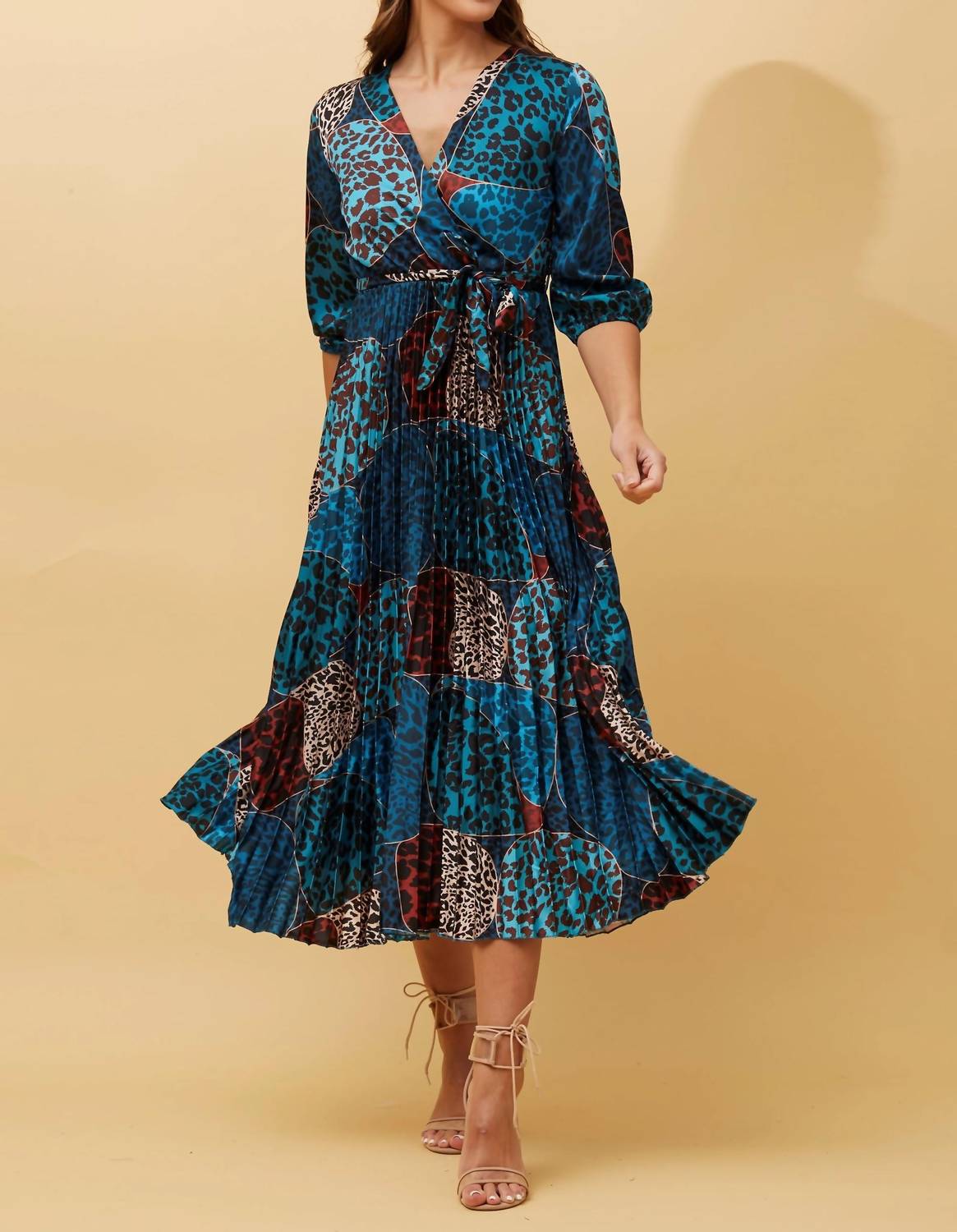 Papillon - Satin Animal Print Pleated Dress