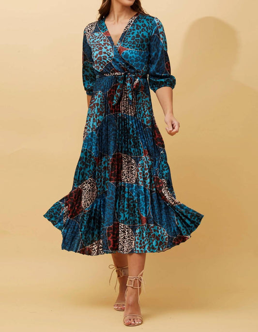 Papillon - Satin Animal Print Pleated Dress