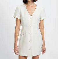French Connection - Structured Taffeta V Neck Short Sleeve Mini Dress