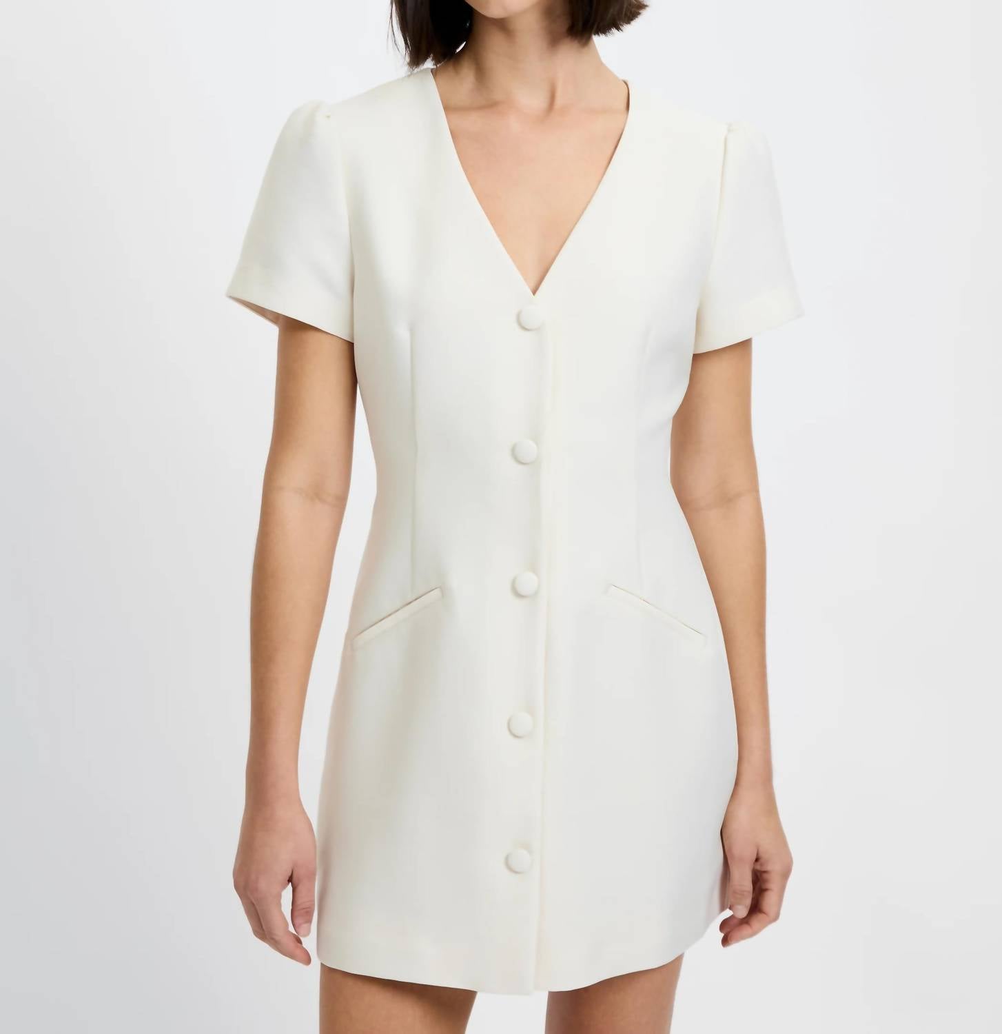 French Connection - Structured Taffeta V Neck Short Sleeve Mini Dress