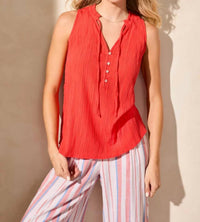 Tribal - Sleeveless Flowy V-Neck Textured Blouse
